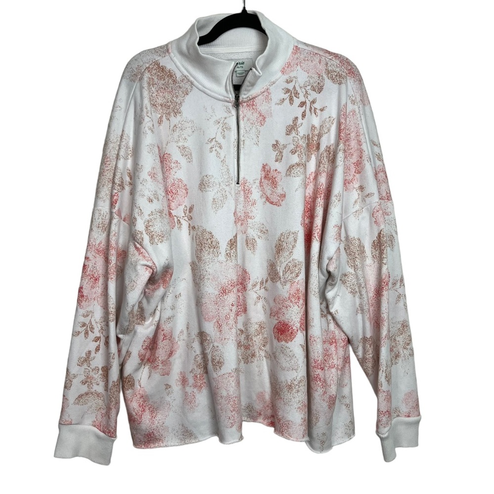 Aerie White Pink Floral Quarter Zip Sweater Size xxl Women